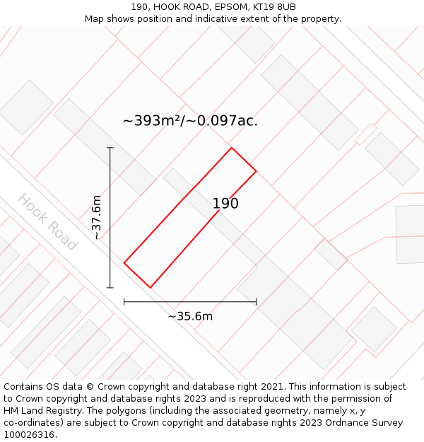 190, HOOK ROAD, EPSOM, KT19 8UB: Plot and title map