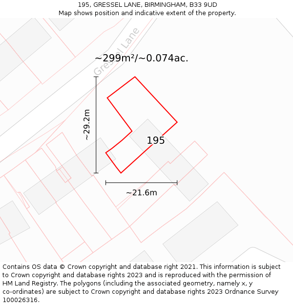 195, GRESSEL LANE, BIRMINGHAM, B33 9UD: Plot and title map
