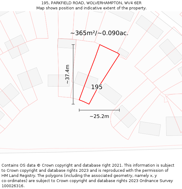 195, PARKFIELD ROAD, WOLVERHAMPTON, WV4 6ER: Plot and title map