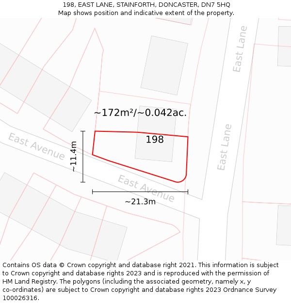 198, EAST LANE, STAINFORTH, DONCASTER, DN7 5HQ: Plot and title map
