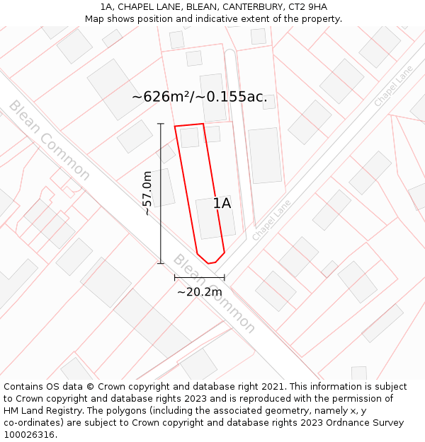 1A, CHAPEL LANE, BLEAN, CANTERBURY, CT2 9HA: Plot and title map