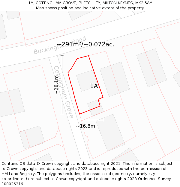 1A, COTTINGHAM GROVE, BLETCHLEY, MILTON KEYNES, MK3 5AA: Plot and title map