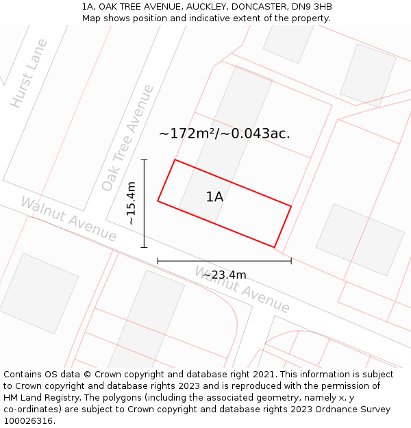 1A, OAK TREE AVENUE, AUCKLEY, DONCASTER, DN9 3HB: Plot and title map