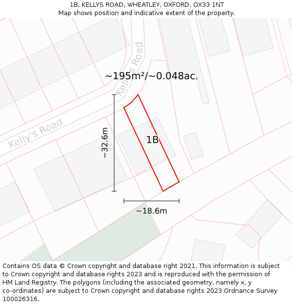 1B, KELLYS ROAD, WHEATLEY, OXFORD, OX33 1NT: Plot and title map
