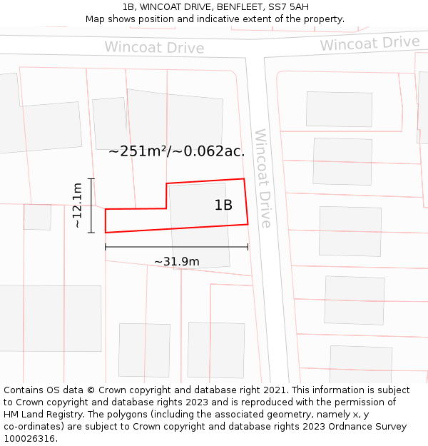 1B, WINCOAT DRIVE, BENFLEET, SS7 5AH: Plot and title map