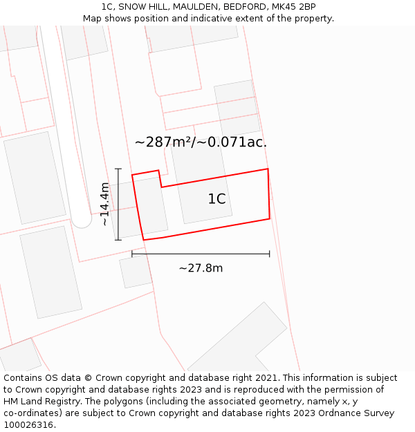 1C, SNOW HILL, MAULDEN, BEDFORD, MK45 2BP: Plot and title map
