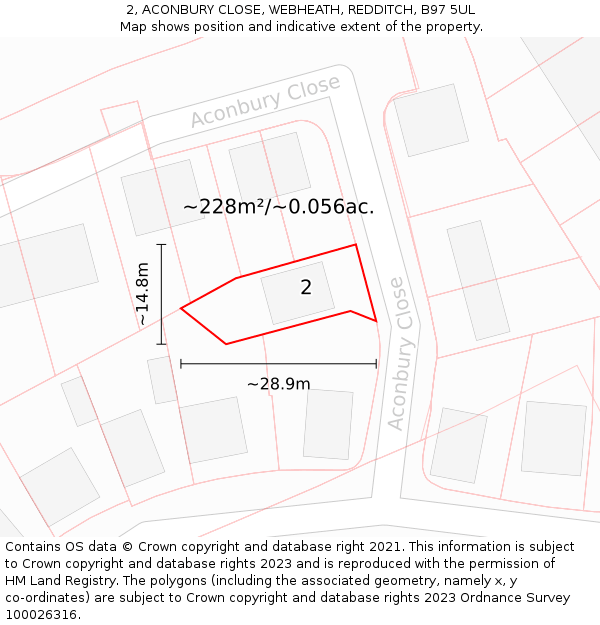 2, ACONBURY CLOSE, WEBHEATH, REDDITCH, B97 5UL: Plot and title map