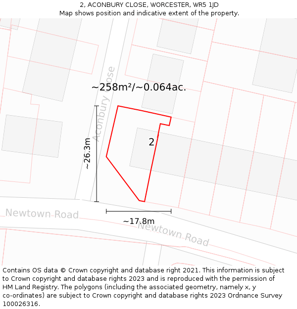 2, ACONBURY CLOSE, WORCESTER, WR5 1JD: Plot and title map
