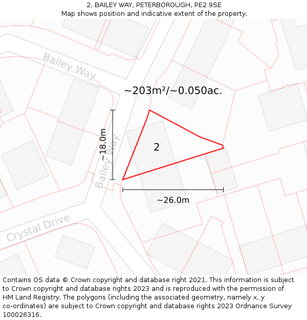 2, BAILEY WAY, PETERBOROUGH, PE2 9SE: Plot and title map