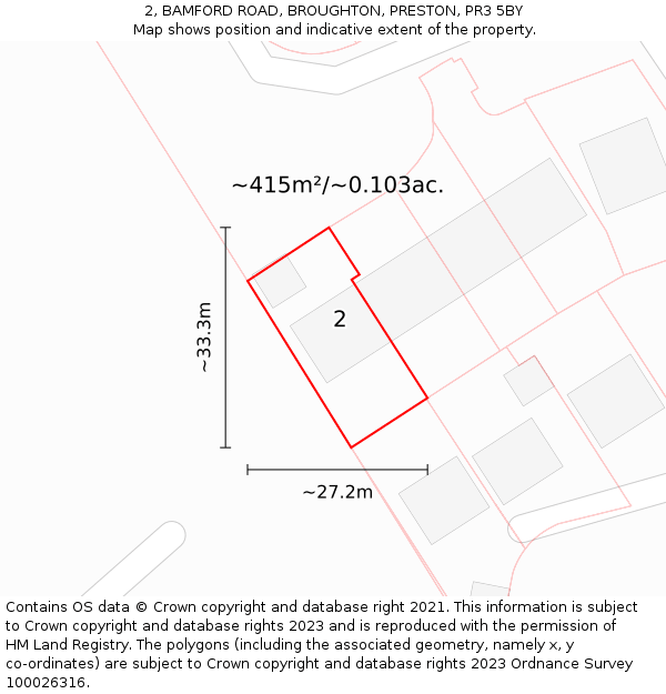 2, BAMFORD ROAD, BROUGHTON, PRESTON, PR3 5BY: Plot and title map
