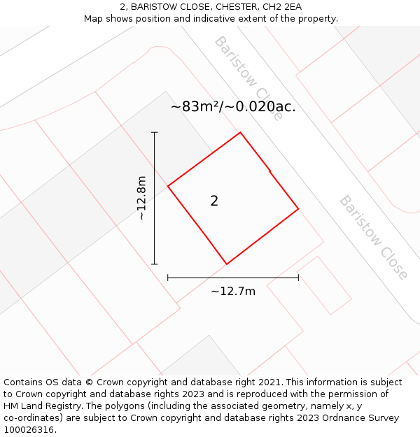 2, BARISTOW CLOSE, CHESTER, CH2 2EA: Plot and title map