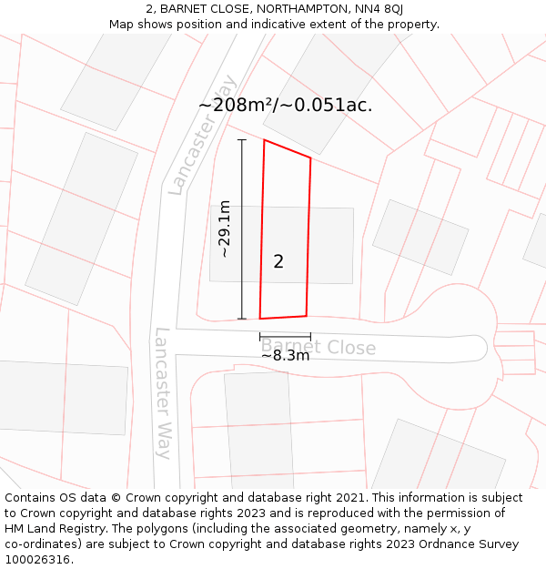 2, BARNET CLOSE, NORTHAMPTON, NN4 8QJ: Plot and title map