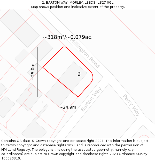 2, BARTON WAY, MORLEY, LEEDS, LS27 0GL: Plot and title map
