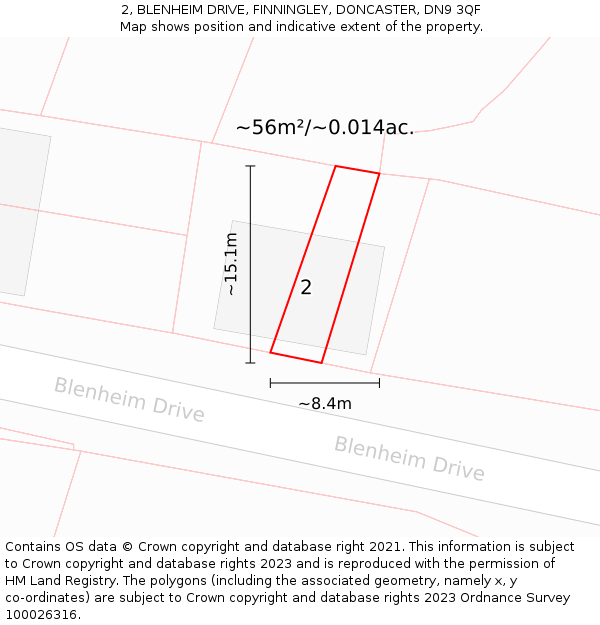 2, BLENHEIM DRIVE, FINNINGLEY, DONCASTER, DN9 3QF: Plot and title map