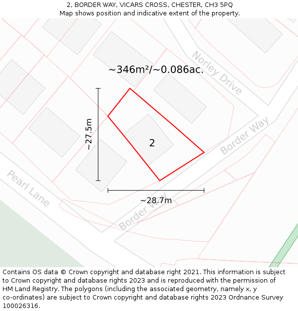 2, BORDER WAY, VICARS CROSS, CHESTER, CH3 5PQ: Plot and title map