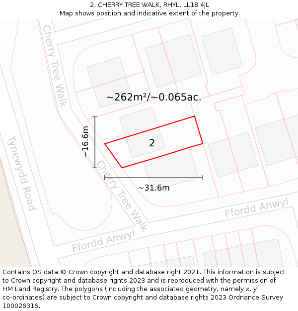 2, CHERRY TREE WALK, RHYL, LL18 4JL: Plot and title map