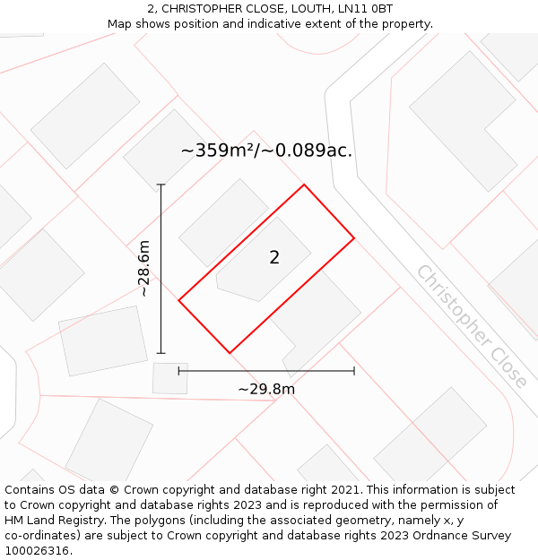 2, CHRISTOPHER CLOSE, LOUTH, LN11 0BT: Plot and title map