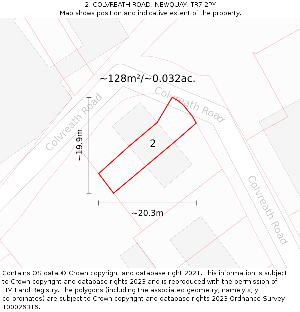 2, COLVREATH ROAD, NEWQUAY, TR7 2PY: Plot and title map