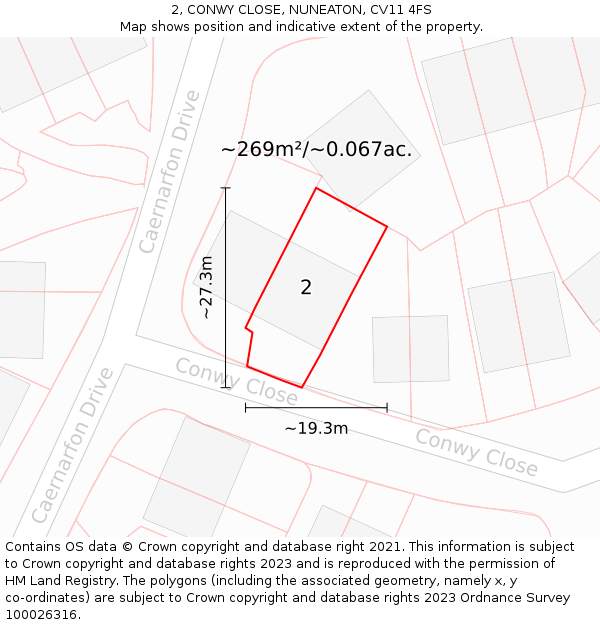 2, CONWY CLOSE, NUNEATON, CV11 4FS: Plot and title map