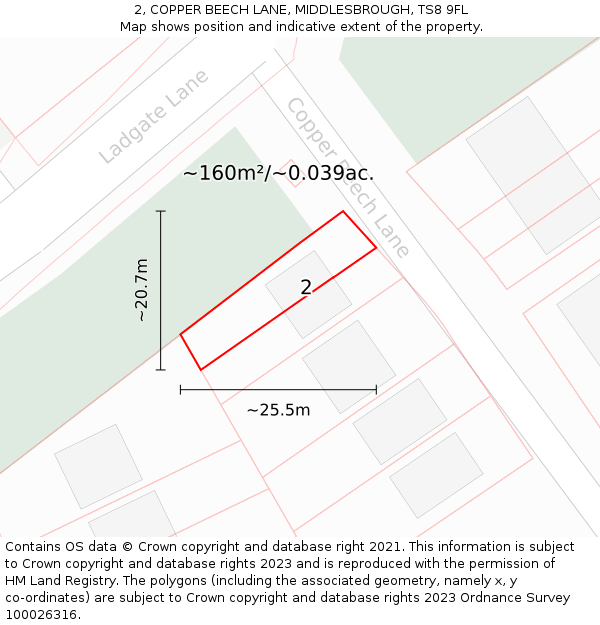 2, COPPER BEECH LANE, MIDDLESBROUGH, TS8 9FL: Plot and title map