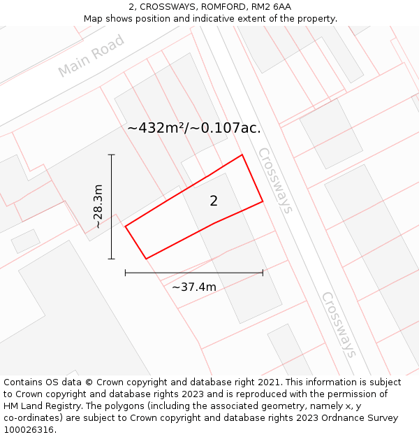 2, CROSSWAYS, ROMFORD, RM2 6AA: Plot and title map