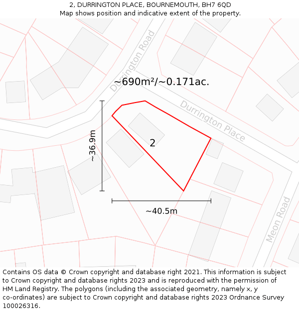2, DURRINGTON PLACE, BOURNEMOUTH, BH7 6QD: Plot and title map