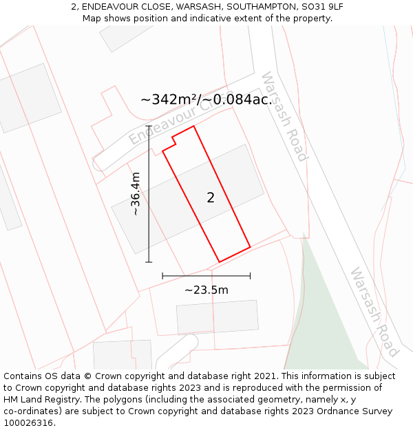 2, ENDEAVOUR CLOSE, WARSASH, SOUTHAMPTON, SO31 9LF: Plot and title map