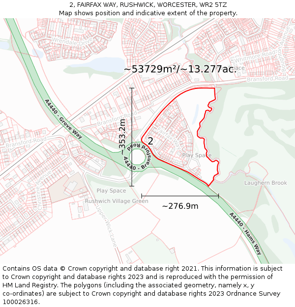 2, FAIRFAX WAY, RUSHWICK, WORCESTER, WR2 5TZ: Plot and title map