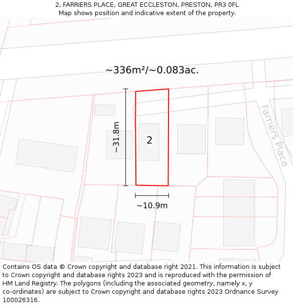 2, FARRIERS PLACE, GREAT ECCLESTON, PRESTON, PR3 0FL: Plot and title map