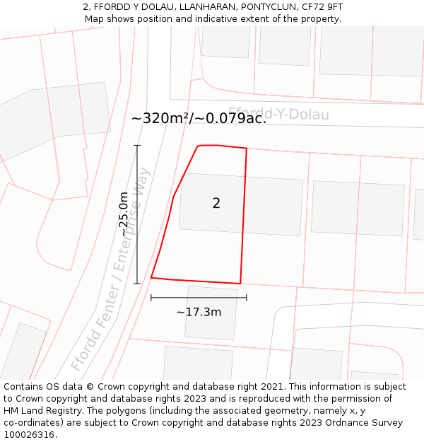 2, FFORDD Y DOLAU, LLANHARAN, PONTYCLUN, CF72 9FT: Plot and title map