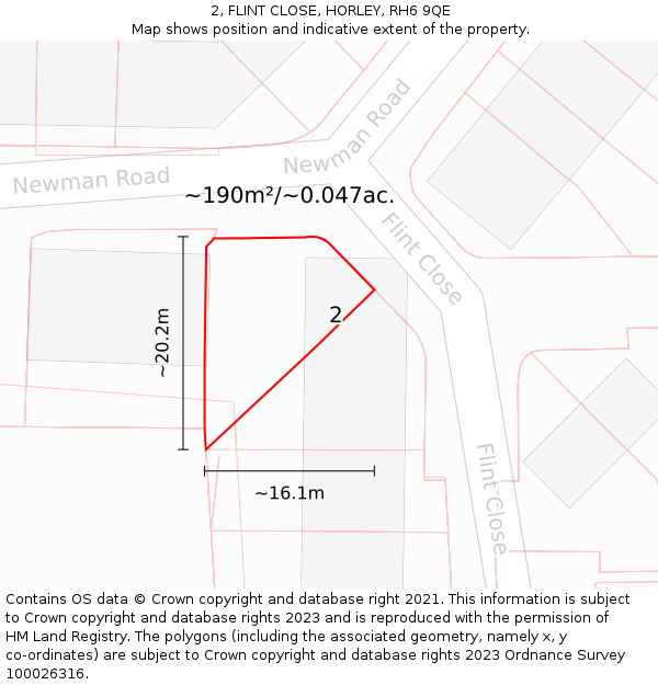 2, FLINT CLOSE, HORLEY, RH6 9QE: Plot and title map