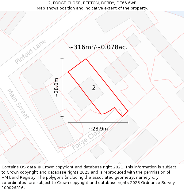 2, FORGE CLOSE, REPTON, DERBY, DE65 6WR: Plot and title map