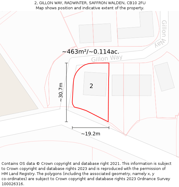 2, GILLON WAY, RADWINTER, SAFFRON WALDEN, CB10 2FU: Plot and title map