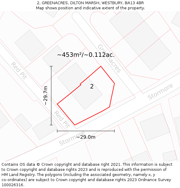 2, GREENACRES, DILTON MARSH, WESTBURY, BA13 4BR: Plot and title map