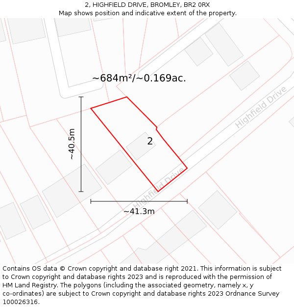 2, HIGHFIELD DRIVE, BROMLEY, BR2 0RX: Plot and title map