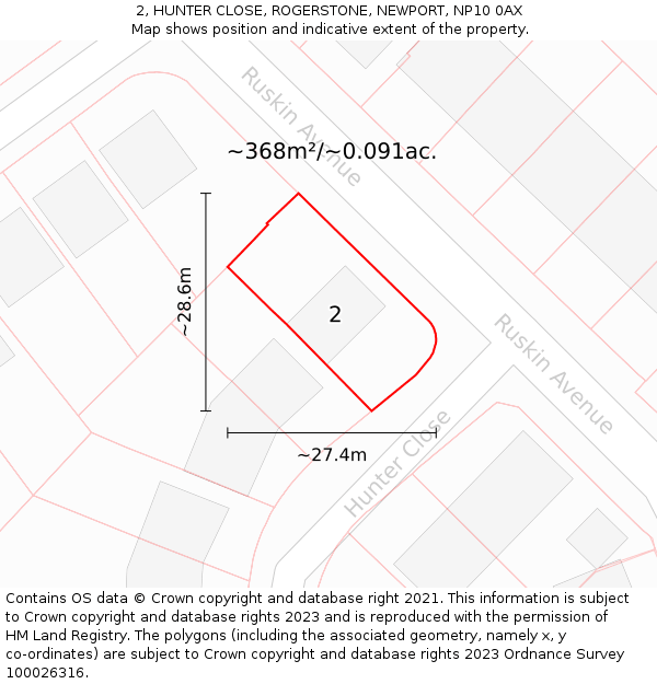 2, HUNTER CLOSE, ROGERSTONE, NEWPORT, NP10 0AX: Plot and title map
