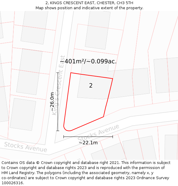 2, KINGS CRESCENT EAST, CHESTER, CH3 5TH: Plot and title map