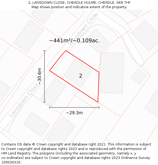 2, LANSDOWN CLOSE, CHEADLE HULME, CHEADLE, SK8 7HF: Plot and title map