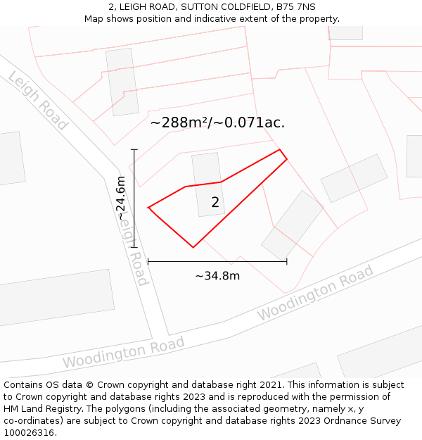 2, LEIGH ROAD, SUTTON COLDFIELD, B75 7NS: Plot and title map