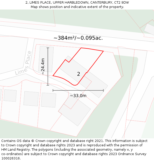 2, LIMES PLACE, UPPER HARBLEDOWN, CANTERBURY, CT2 9DW: Plot and title map