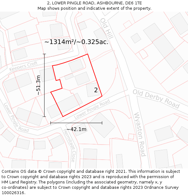 2, LOWER PINGLE ROAD, ASHBOURNE, DE6 1TE: Plot and title map