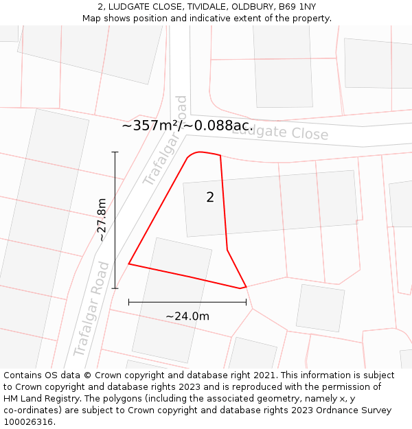 2, LUDGATE CLOSE, TIVIDALE, OLDBURY, B69 1NY: Plot and title map