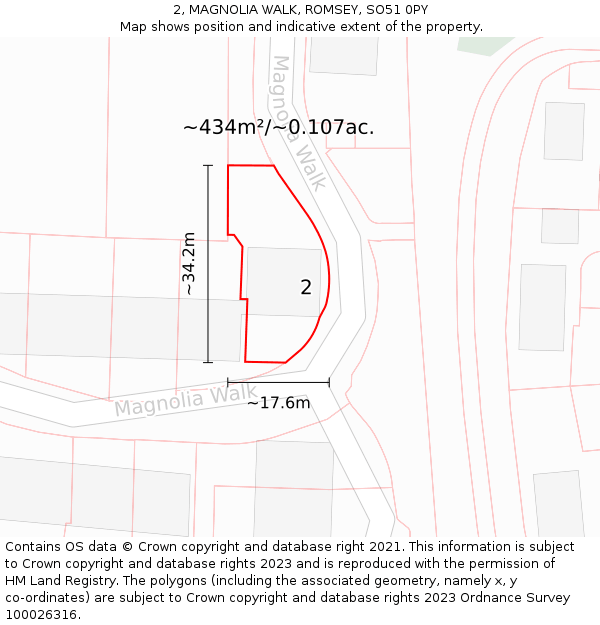 2, MAGNOLIA WALK, ROMSEY, SO51 0PY: Plot and title map