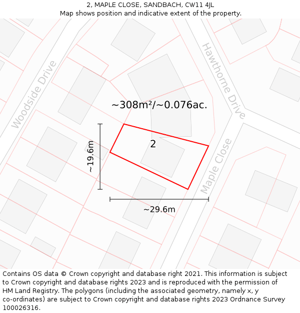 2, MAPLE CLOSE, SANDBACH, CW11 4JL: Plot and title map