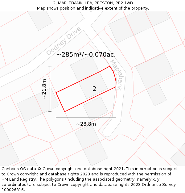 2, MAPLEBANK, LEA, PRESTON, PR2 1WB: Plot and title map