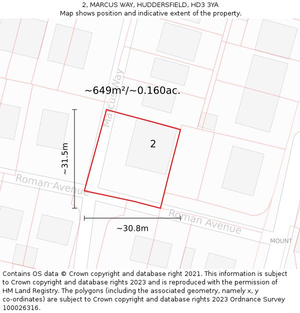 2, MARCUS WAY, HUDDERSFIELD, HD3 3YA: Plot and title map