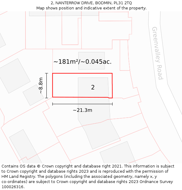 2, NANTERROW DRIVE, BODMIN, PL31 2TQ: Plot and title map