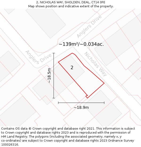 2, NICHOLAS WAY, SHOLDEN, DEAL, CT14 0FE: Plot and title map