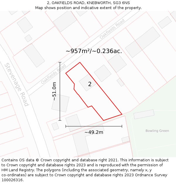 2, OAKFIELDS ROAD, KNEBWORTH, SG3 6NS: Plot and title map
