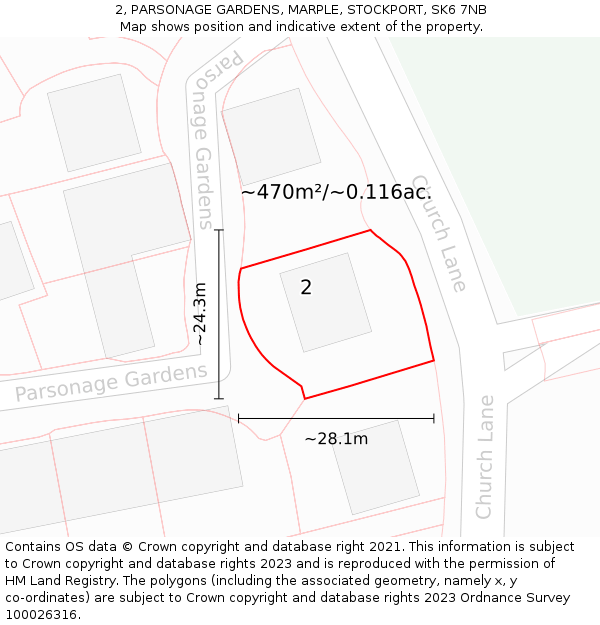 2, PARSONAGE GARDENS, MARPLE, STOCKPORT, SK6 7NB: Plot and title map